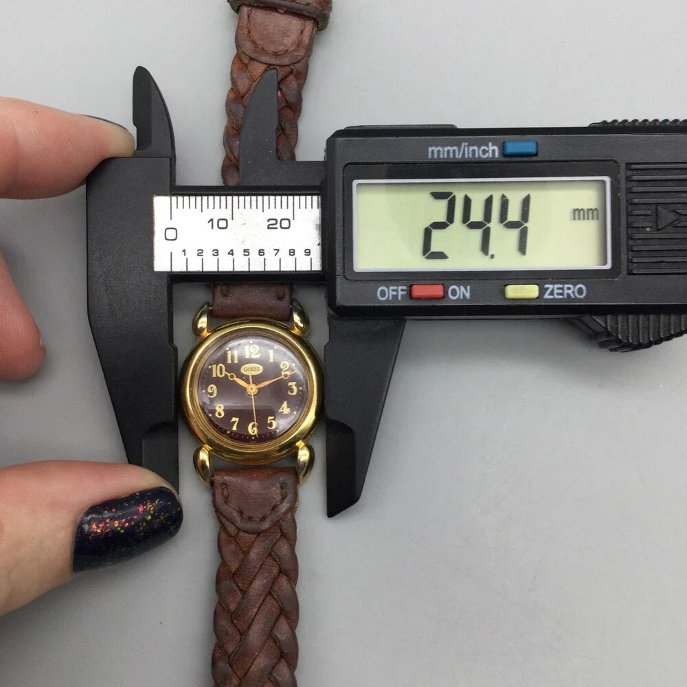Vintage Guess Womens Watch 24mm Brown Dial Gold Tone Braided Leather New Battery